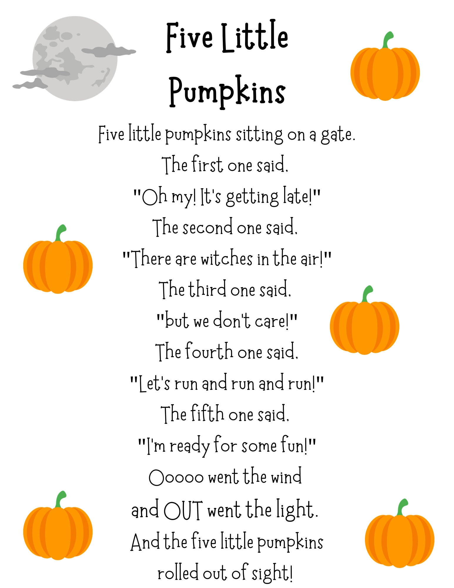 Five Little Pumpkins Poem - Interactive Poetry - Fall Poetry within 5 Little Pumpkins Poem Printable