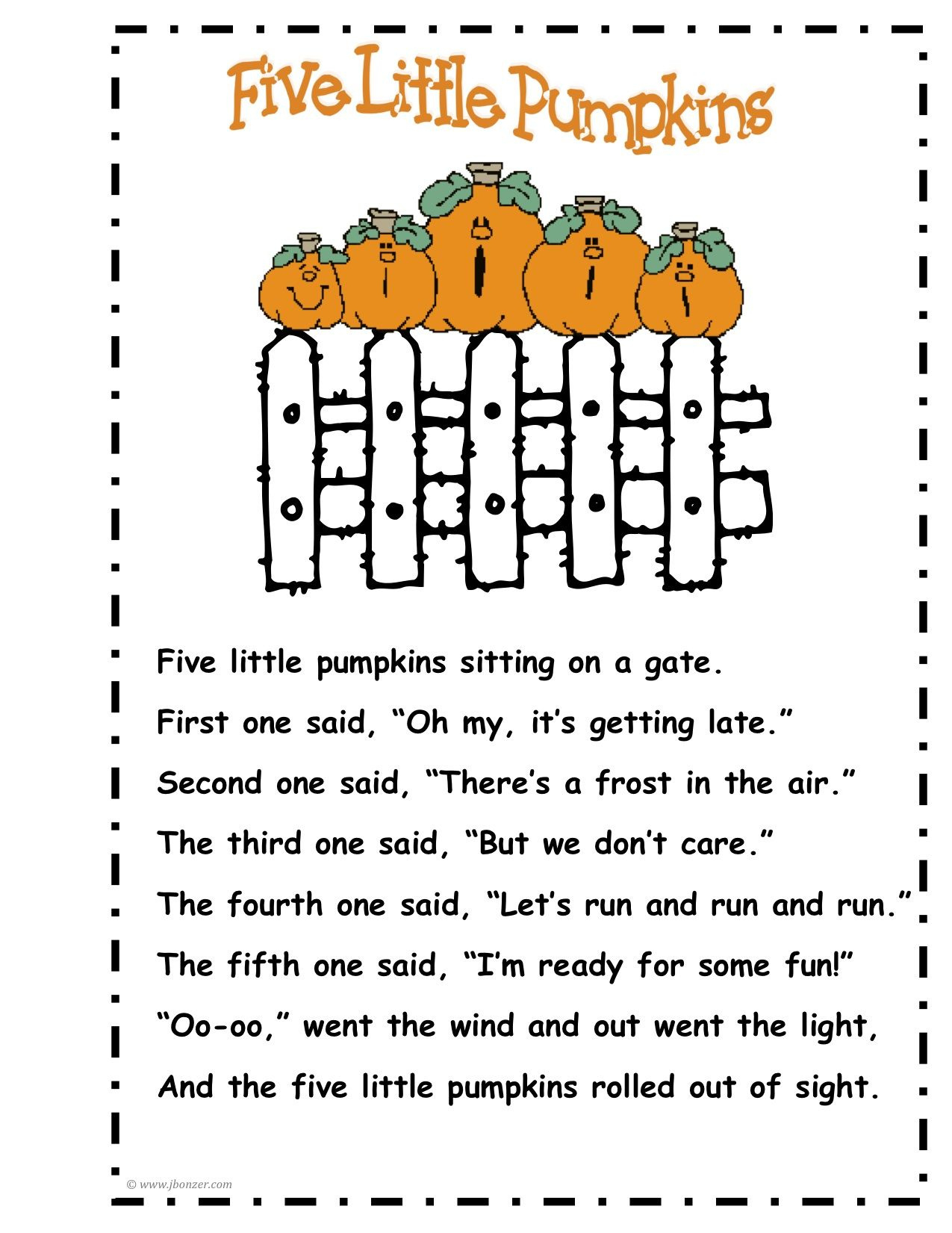 Five Little Pumpkins Printable Poem - Printable Party Favors intended for Five Little Pumpkins Printable Poem