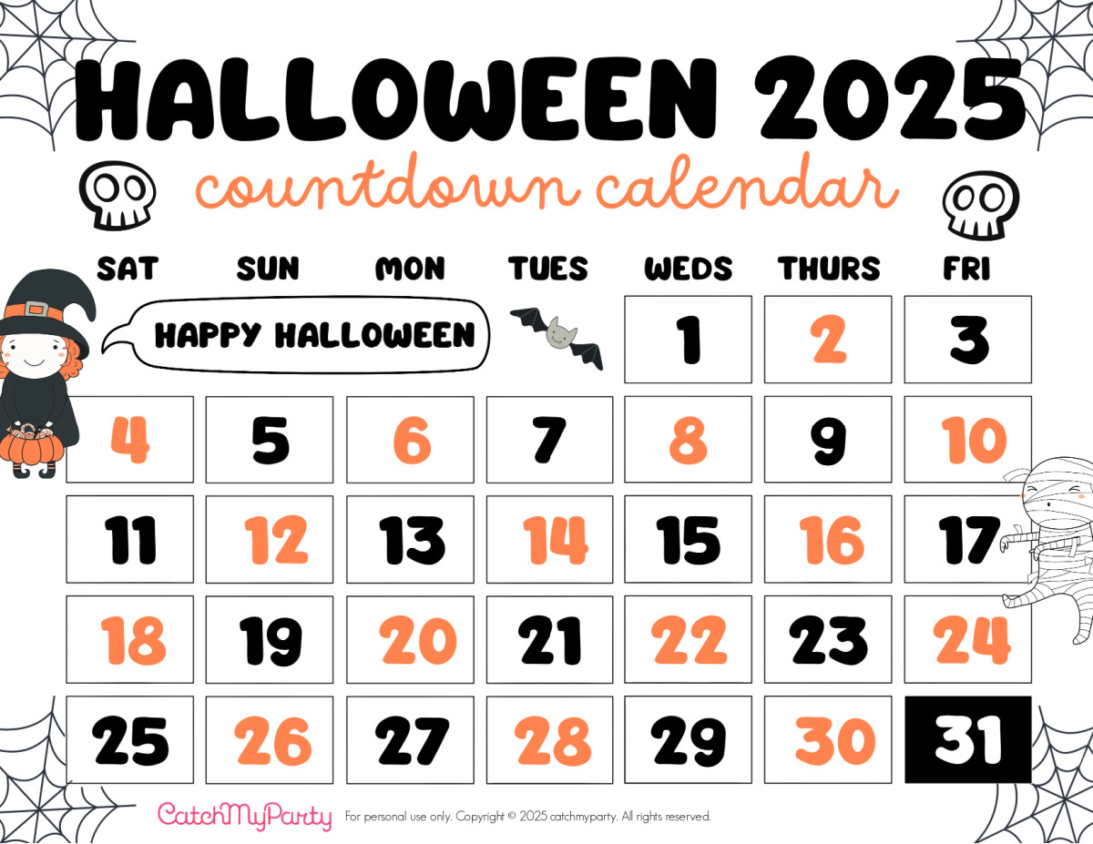 Free Fun Halloween Countdown Calendar (2025)!🎃☠️🕸️ | Catch My inside Spirit Halloween 2025 Printable