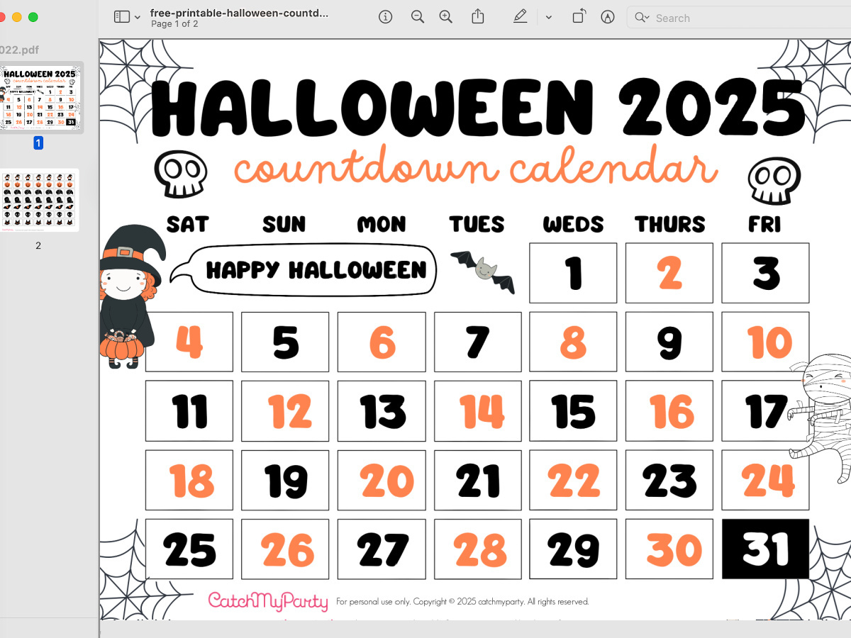 Free Fun Halloween Countdown Calendar (2025)!🎃☠️🕸️ | Catch My with regard to Printable Halloween Calendar