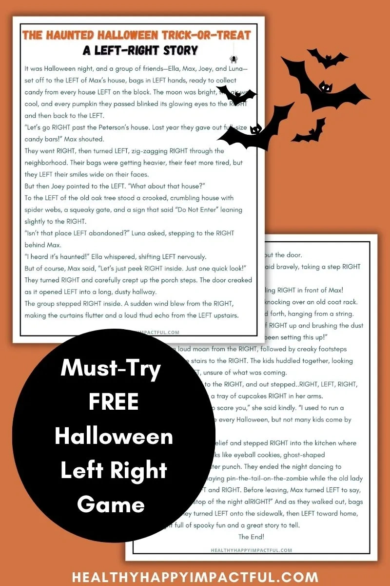 Free Halloween Left Right Game Printable (For Kids &amp;amp; Parties) throughout Free Printable Halloween Left Right Game