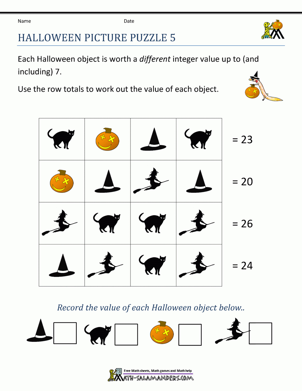 Free Halloween Math Worksheets inside Free Printable Halloween Math Worksheets For 5Th Grade