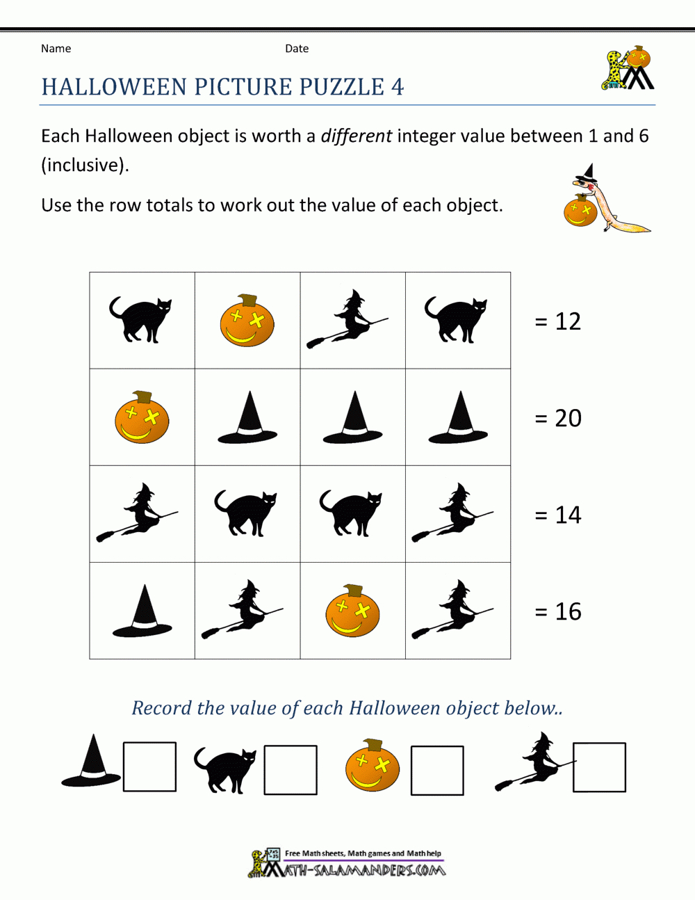 Free Halloween Math Worksheets pertaining to Free Printable Halloween Math Worksheets For 6th Grade