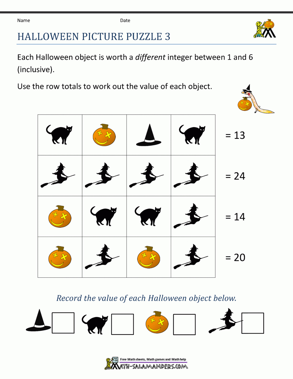 Free Halloween Math Worksheets pertaining to Free Printable Halloween Worksheets For 3rd Grade