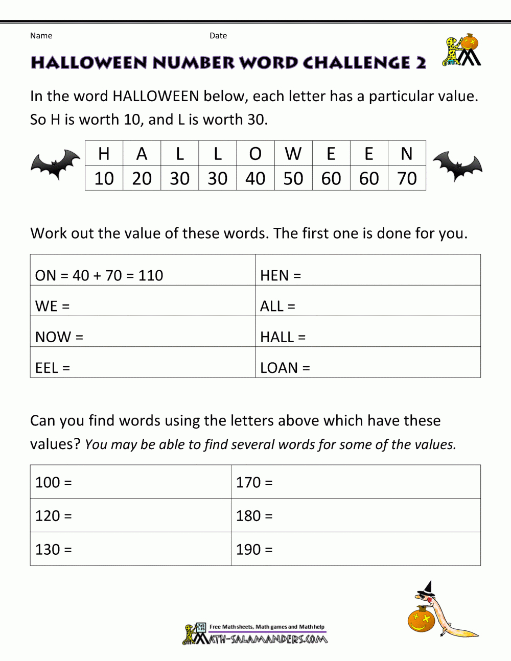 Free Halloween Math Worksheets regarding Printable Halloween Math