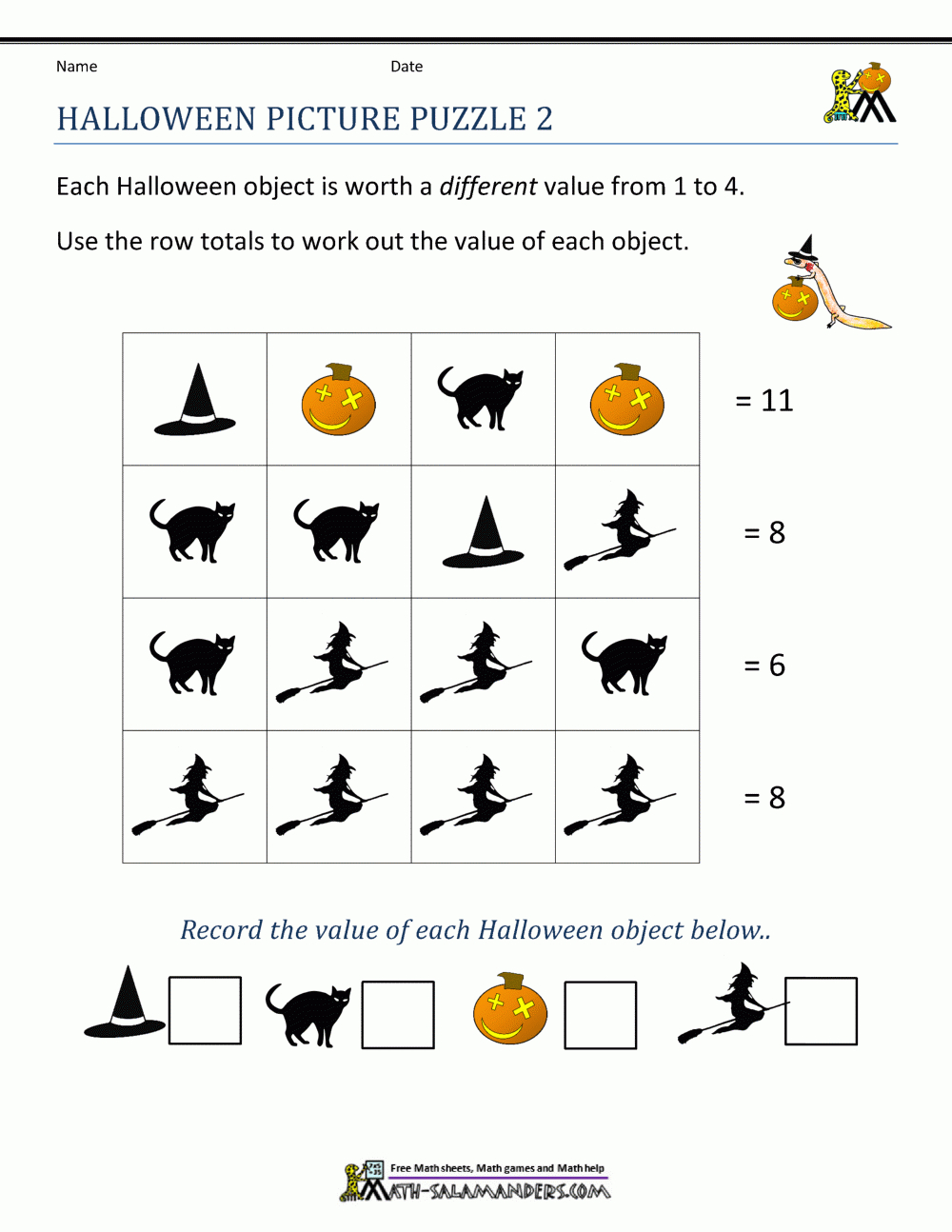 Free Halloween Math Worksheets within Free Printable Halloween Worksheets For 2Nd Grade
