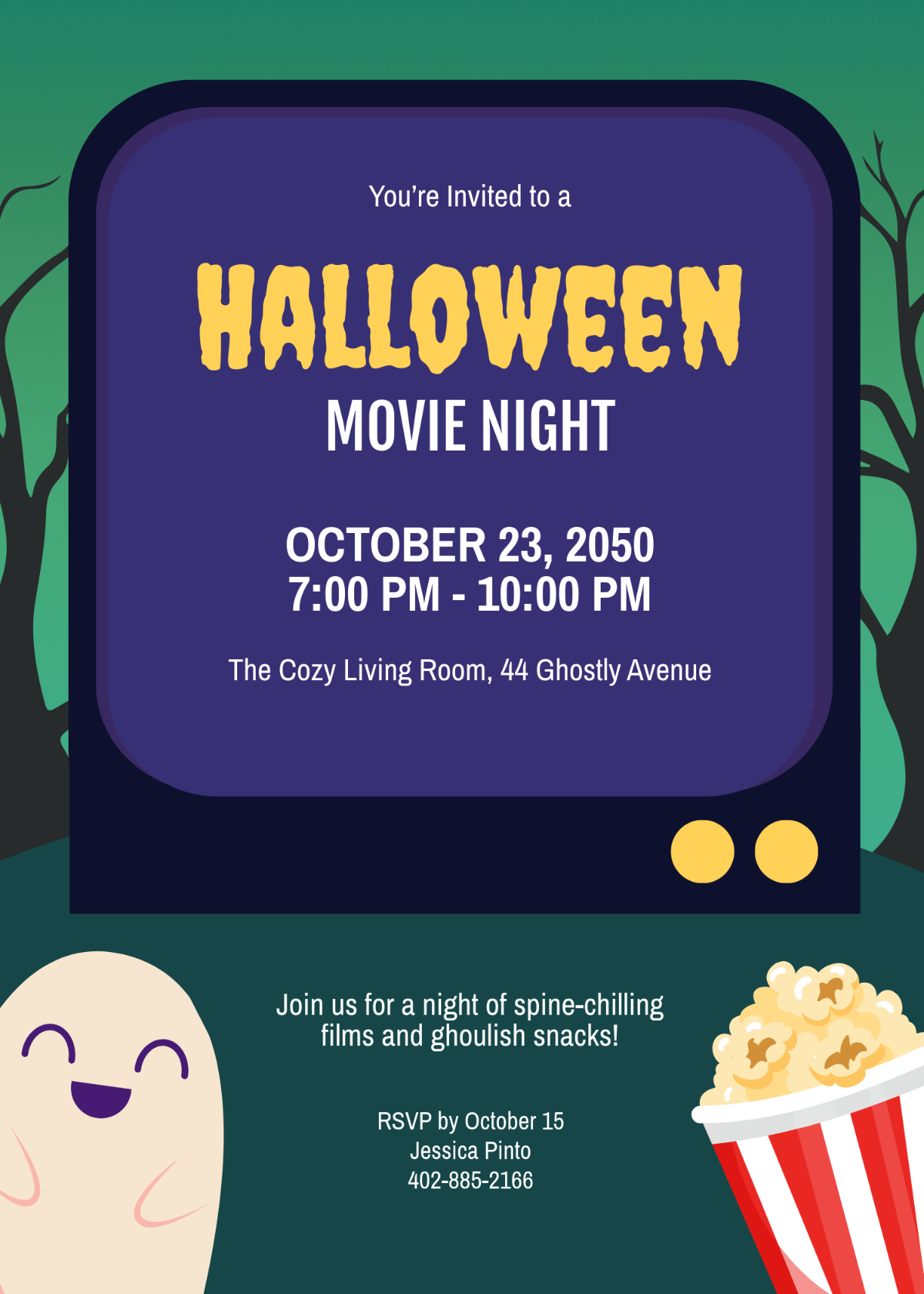 Free Halloween Movie Night Invitation Template To Edit Online within Printable Halloween Movie Night Invitations