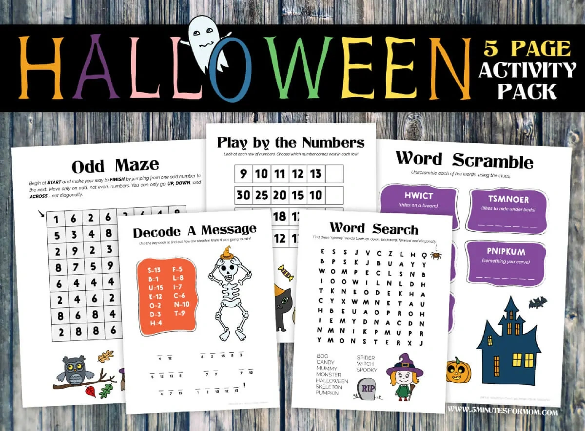 Free Halloween Printables For Kids - 5 Minutes For Mom regarding Printable Halloween Activity Bundle