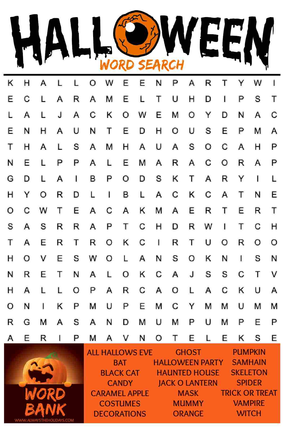 Free Halloween Word Search Printable - With Answer Key Included for Halloween Search And Find Printable