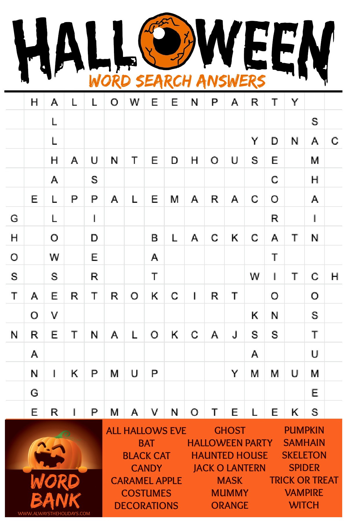 Free Halloween Word Search Printable - With Answer Key Included regarding Free Printable Halloween Word Search With Answers