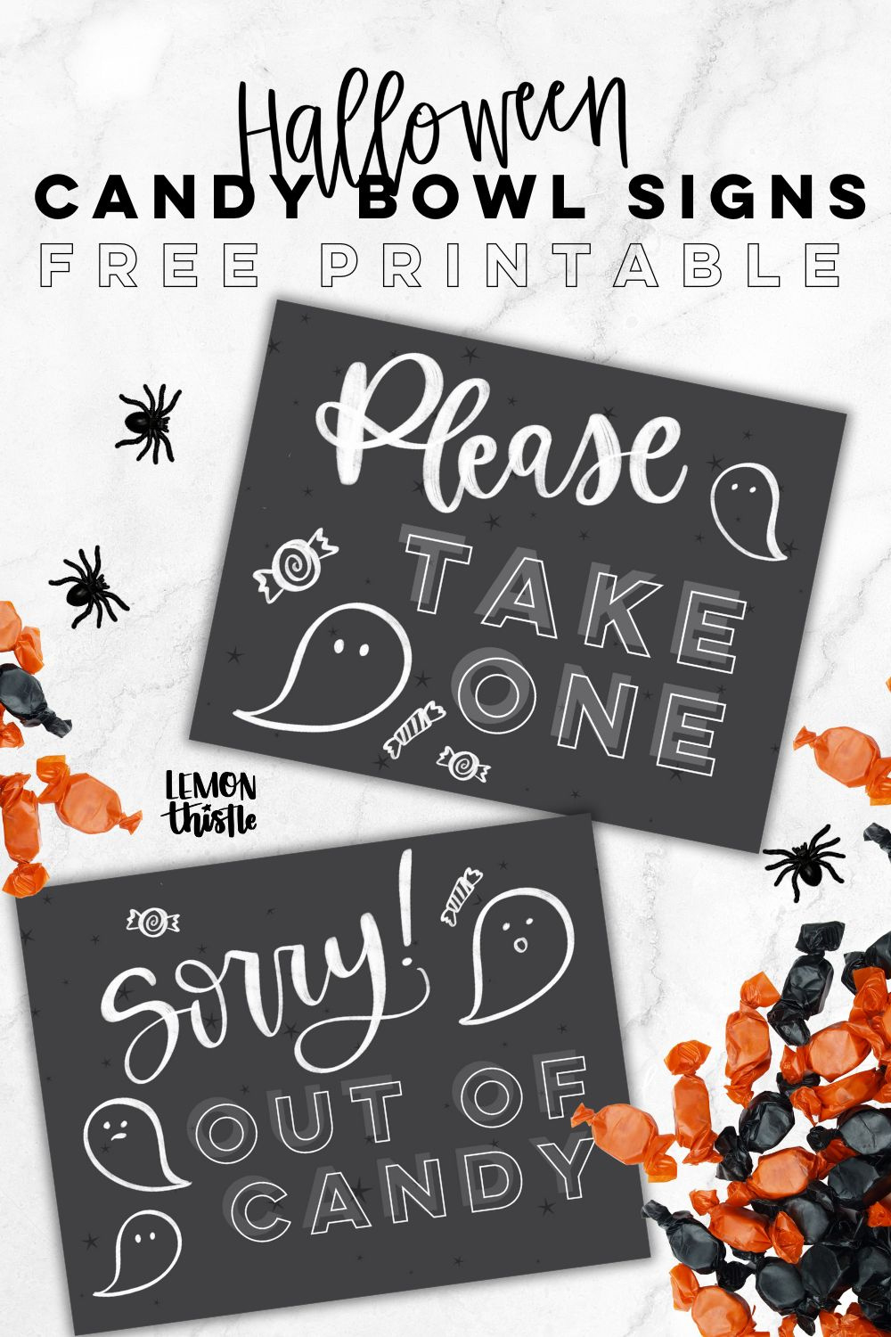 Free Printable Halloween Candy Bowl Signs - Lemon Thistle in Printable Halloween Candy Bowl Sign