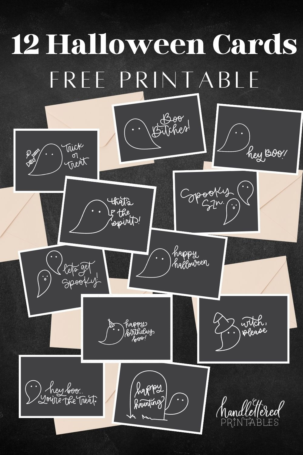 Free Printable Halloween Cards (12 Cute Ghosts!) - Hand Lettered throughout Free Printable Halloween Greeting Cards