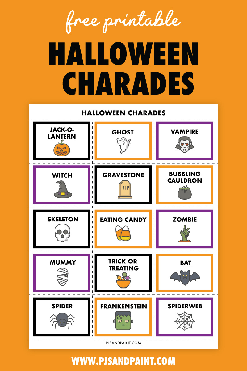 Free Printable Halloween Charades - Pjs And Paint throughout Free Printable Halloween Charades For Kids