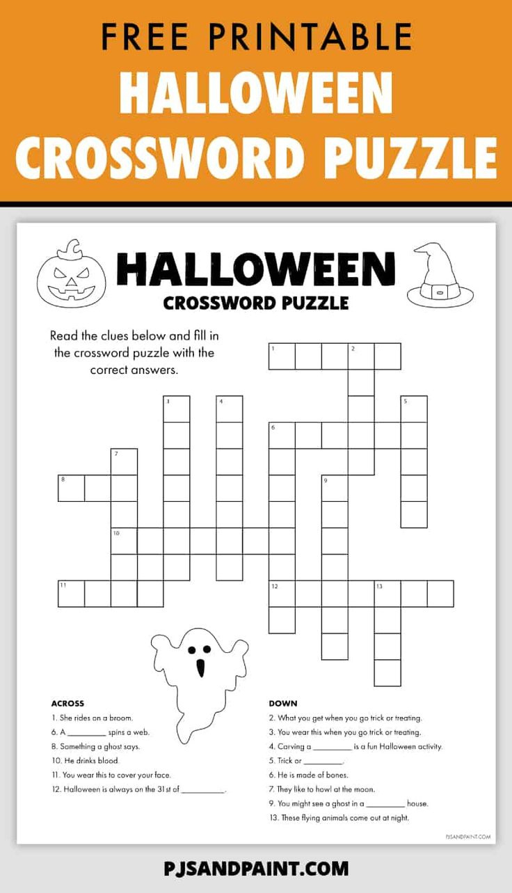Free Printable Halloween Crossword Puzzle Pinterest regarding Printable Halloween Crossword