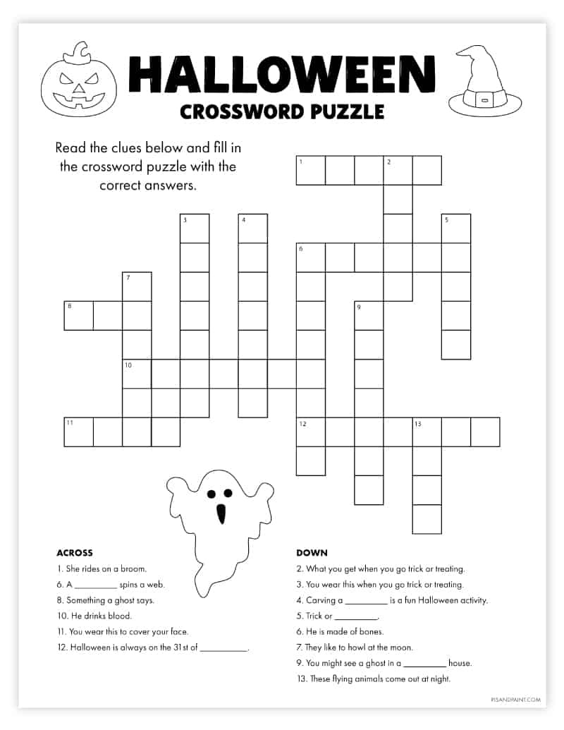 Free Printable Halloween Crossword Puzzle - Pjs And Paint regarding Easy Halloween Crossword Puzzles Printable