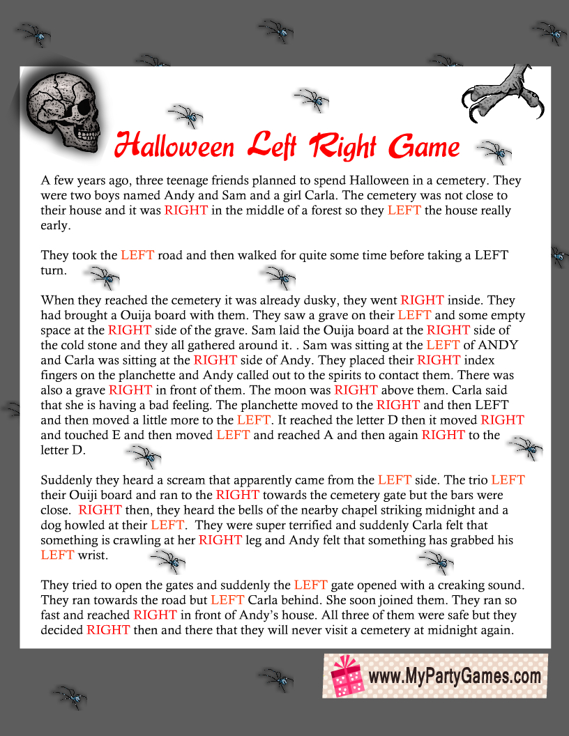 Free Printable Halloween Left Right Game | Halloween Printables with Free Printable Halloween Left Right Game