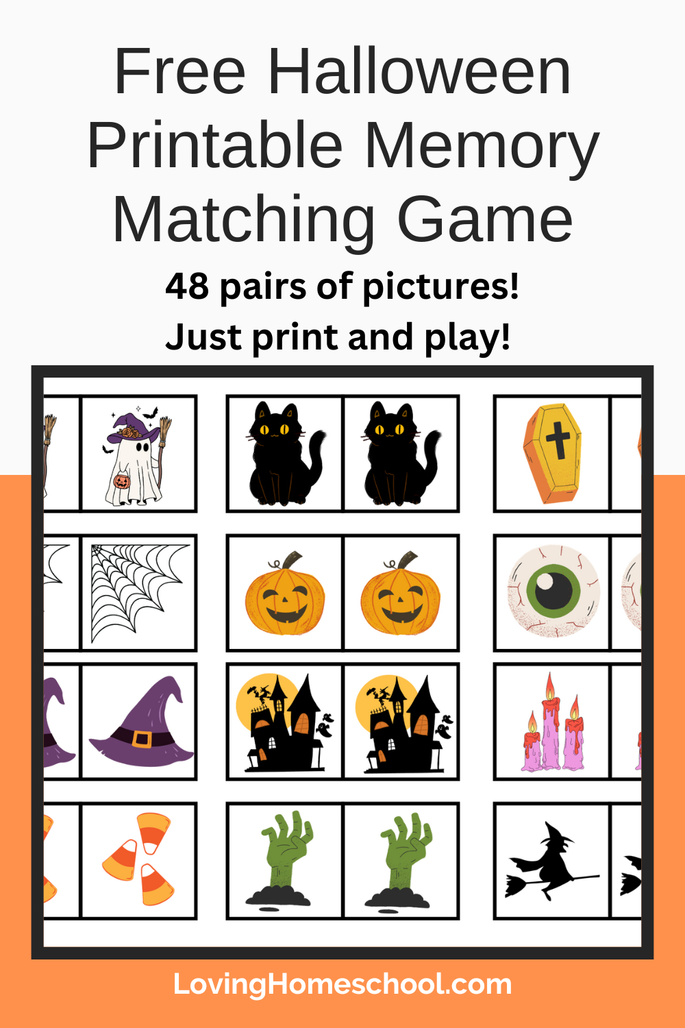 Free Printable Halloween Memory Matching Game - Lovinghomeschool with Printable Halloween Matching Game