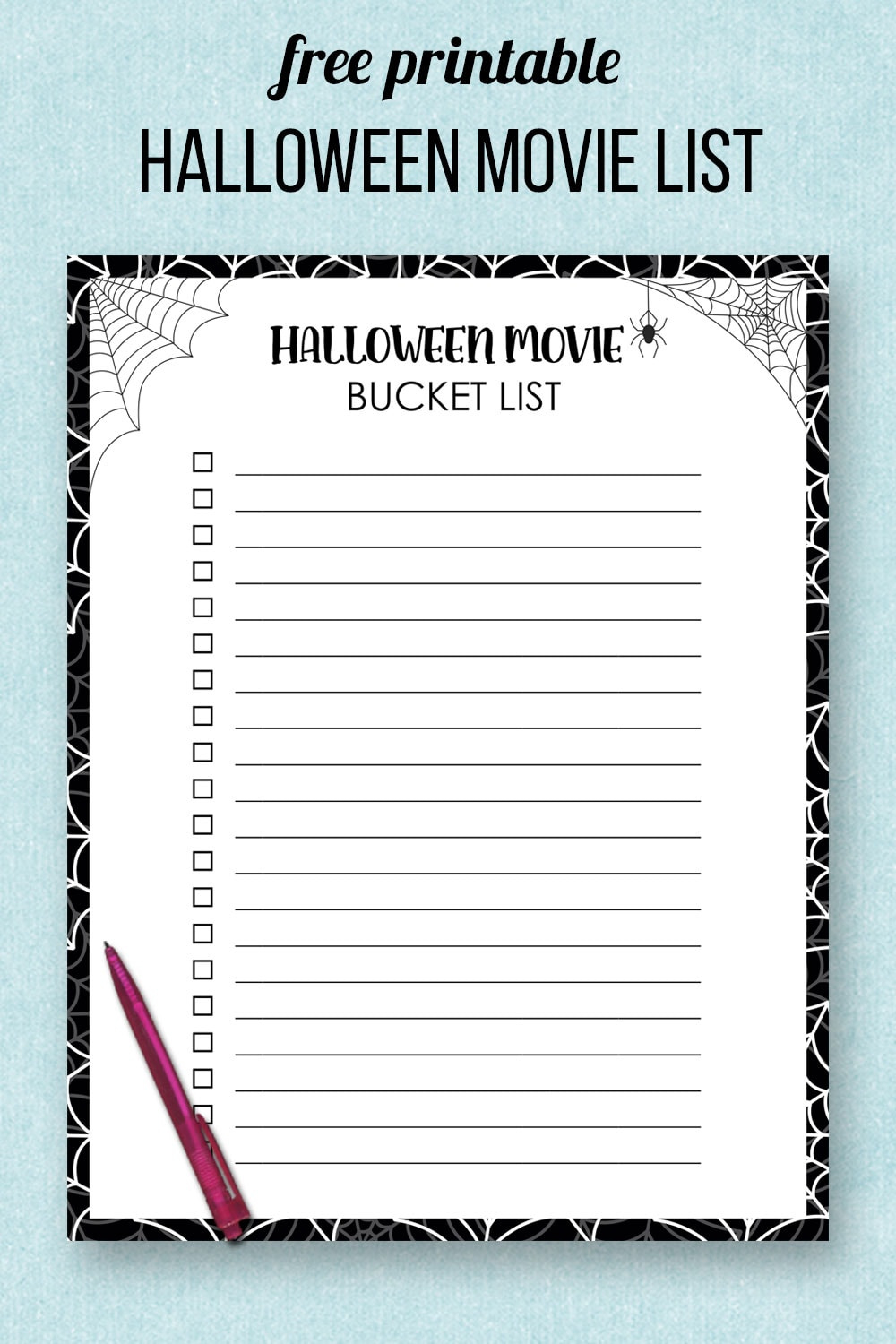 Free Printable Halloween Movie Bucket List with Printable Halloween Movie List