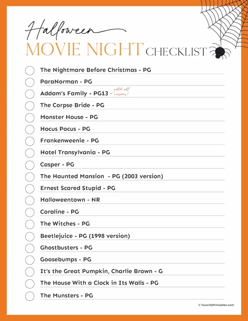 Free Printable Halloween Movie List And Tickets - Favorite Printables throughout Printable Halloween Movie List