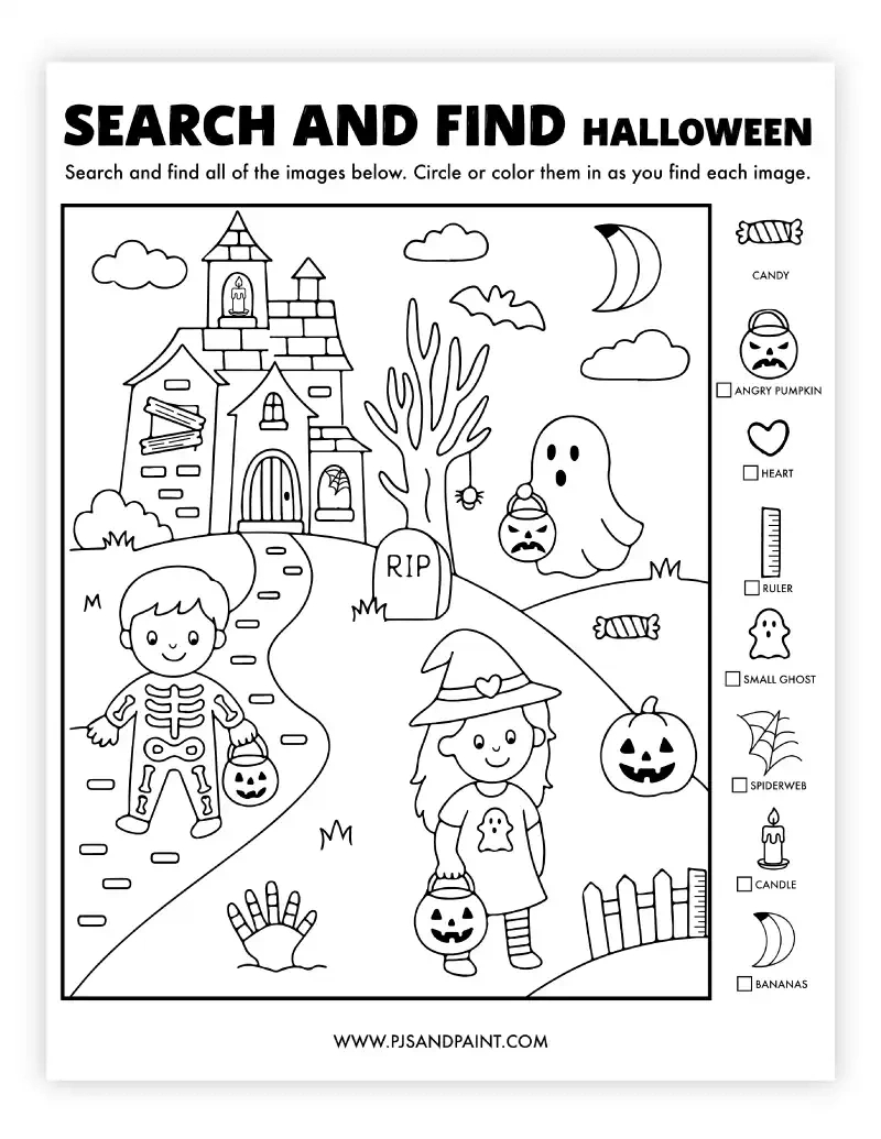Free Printable Halloween Search And Find - Pjs And Paint in Free Printable Halloween Hidden Object Games