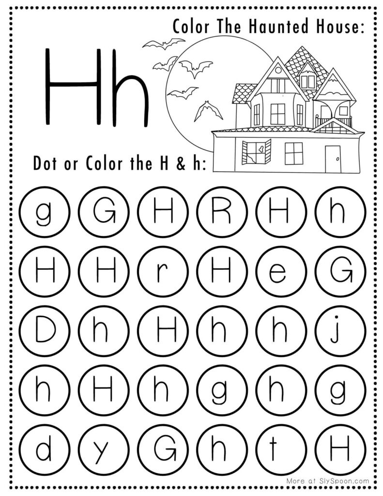 Free Printable Halloween Themed Letter H Dot Marker Activity intended for Color By Letter Free Printable Halloween