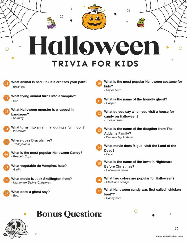 Free Printable Halloween Trivia For Kids - Favorite Printables with regard to Free Printable Halloween Quiz Questions And Answers
