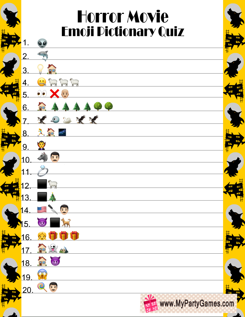 Free Printable Horror Movie Emoji Pictionary Quiz with regard to Printable Halloween Emoji Game