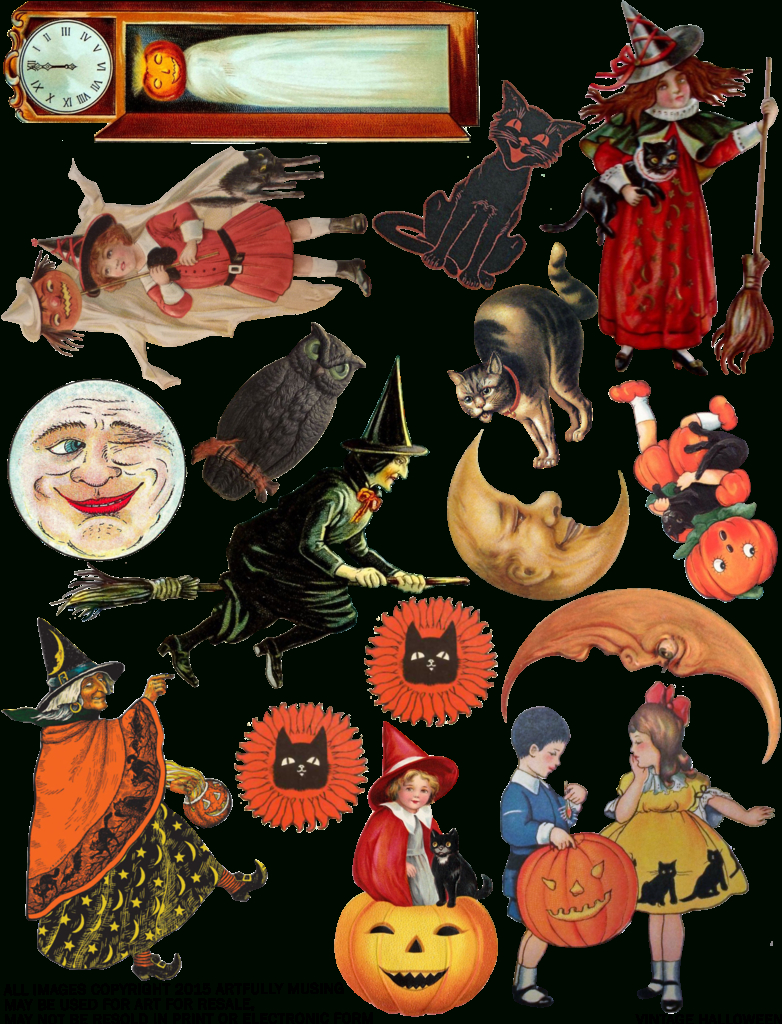 Free Vintage Halloween Collage Sheet - Happy Halloween!!! inside Printable Vintage Halloween Decorations