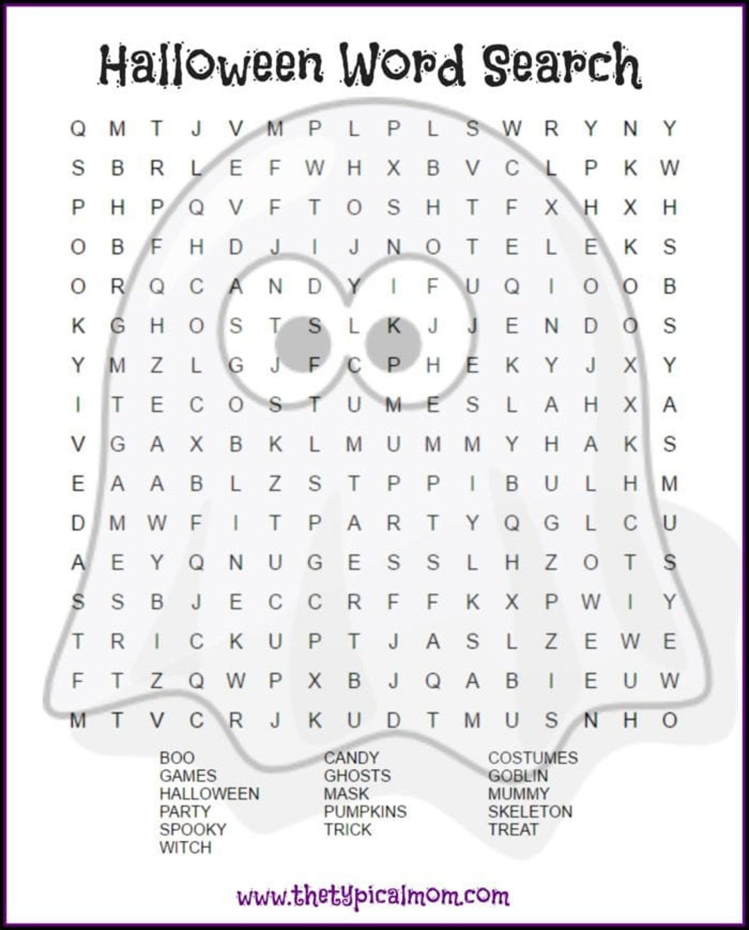 Ghost Halloween Word Search Printable - Etsy inside Printable Halloween Word Search Easy