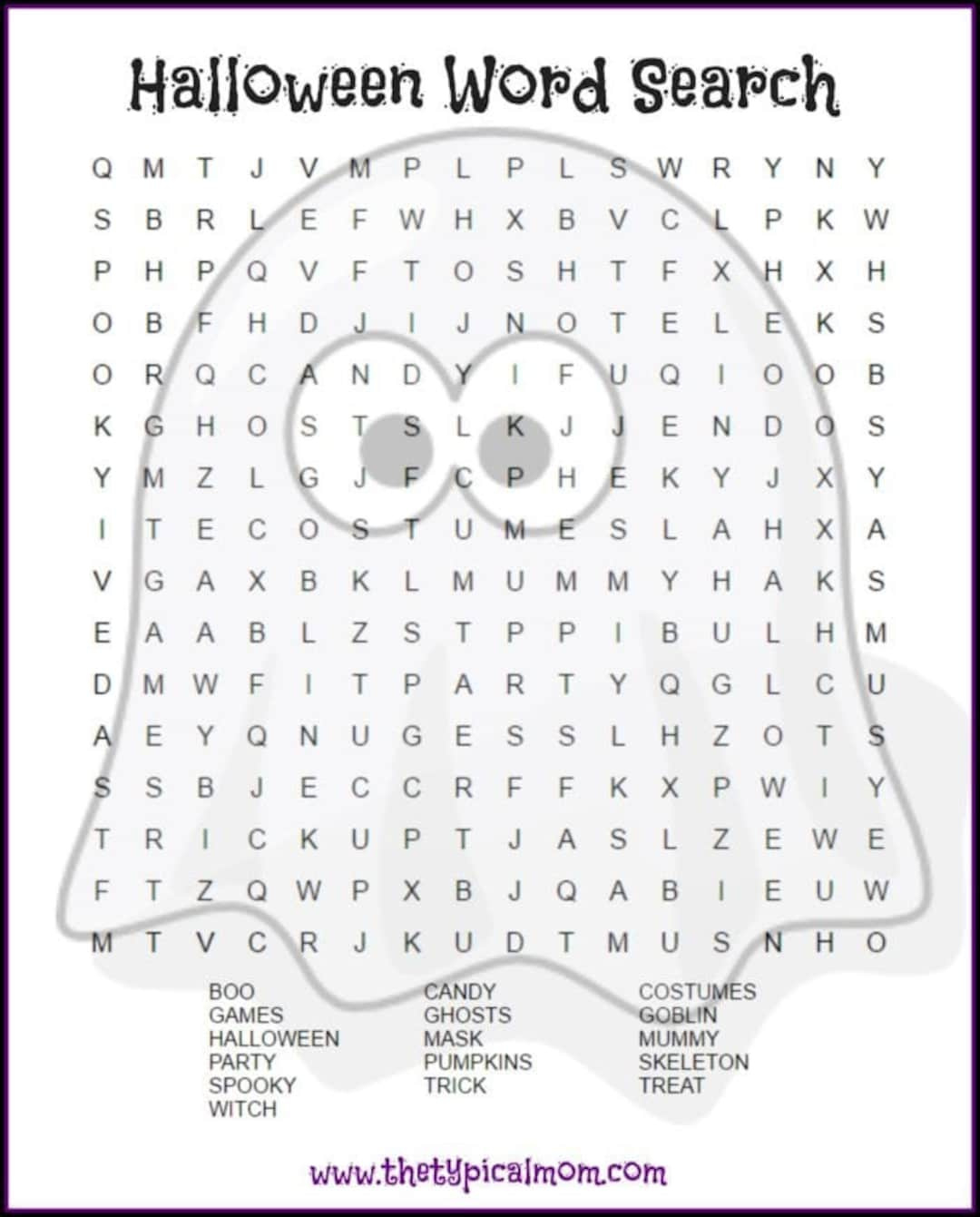 Ghost Halloween Word Search Printable - Etsy with regard to Printable Halloween Word Find