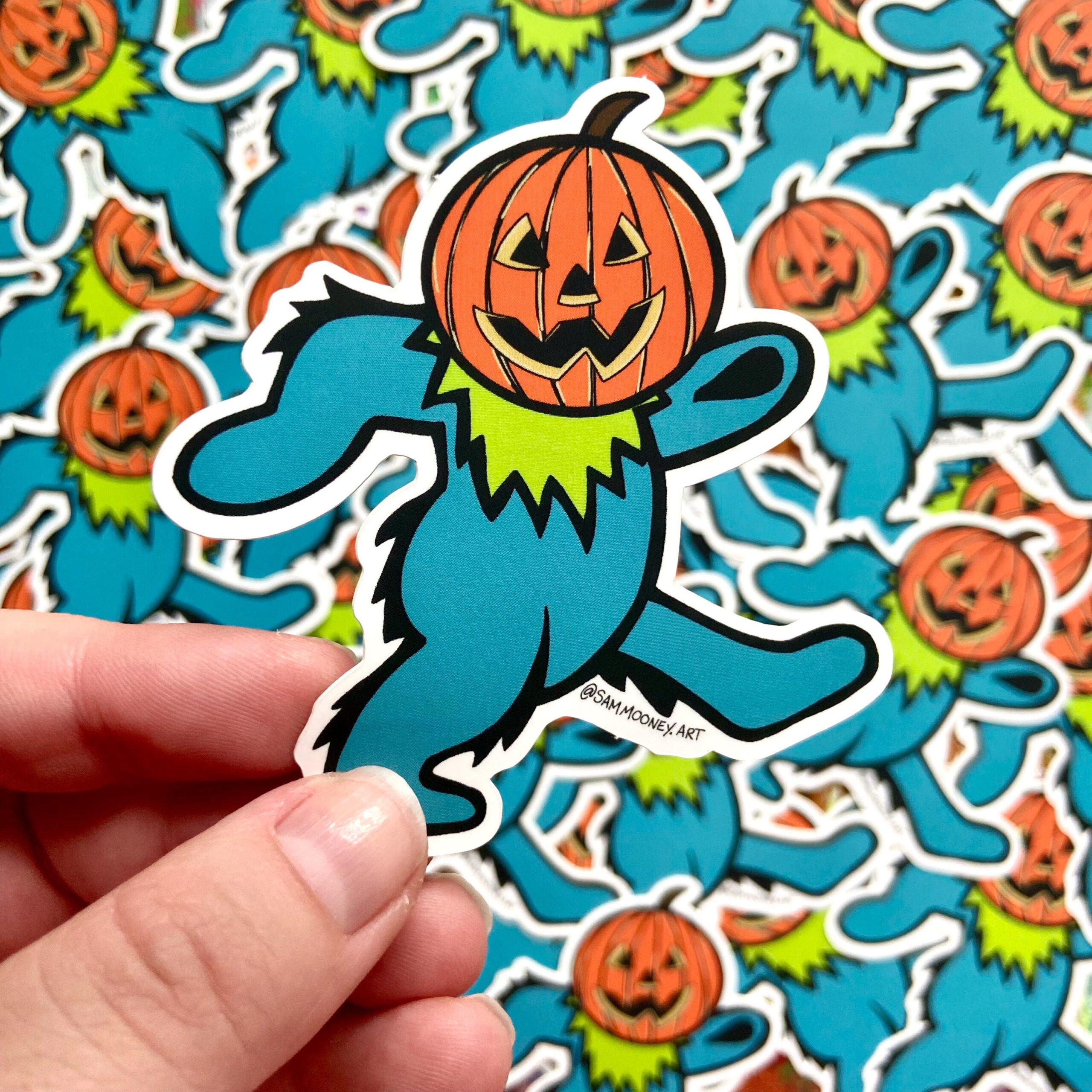 Grateful Dead Pumpkin Dancing Bear Sticker *Updated* - Etsy within Printable Grateful Dead Pumpkin Stencil