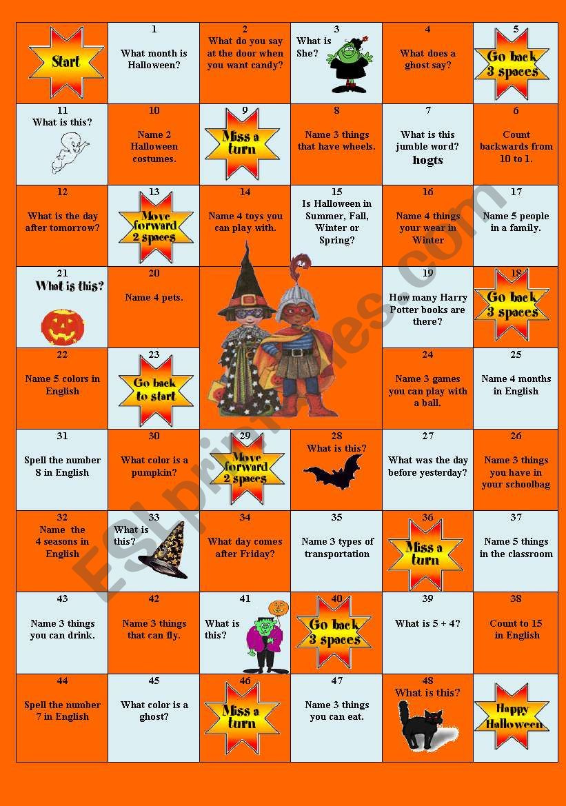 Halloween Board Game - Esl Worksheetlibertybelle with Printable Halloween Board Games