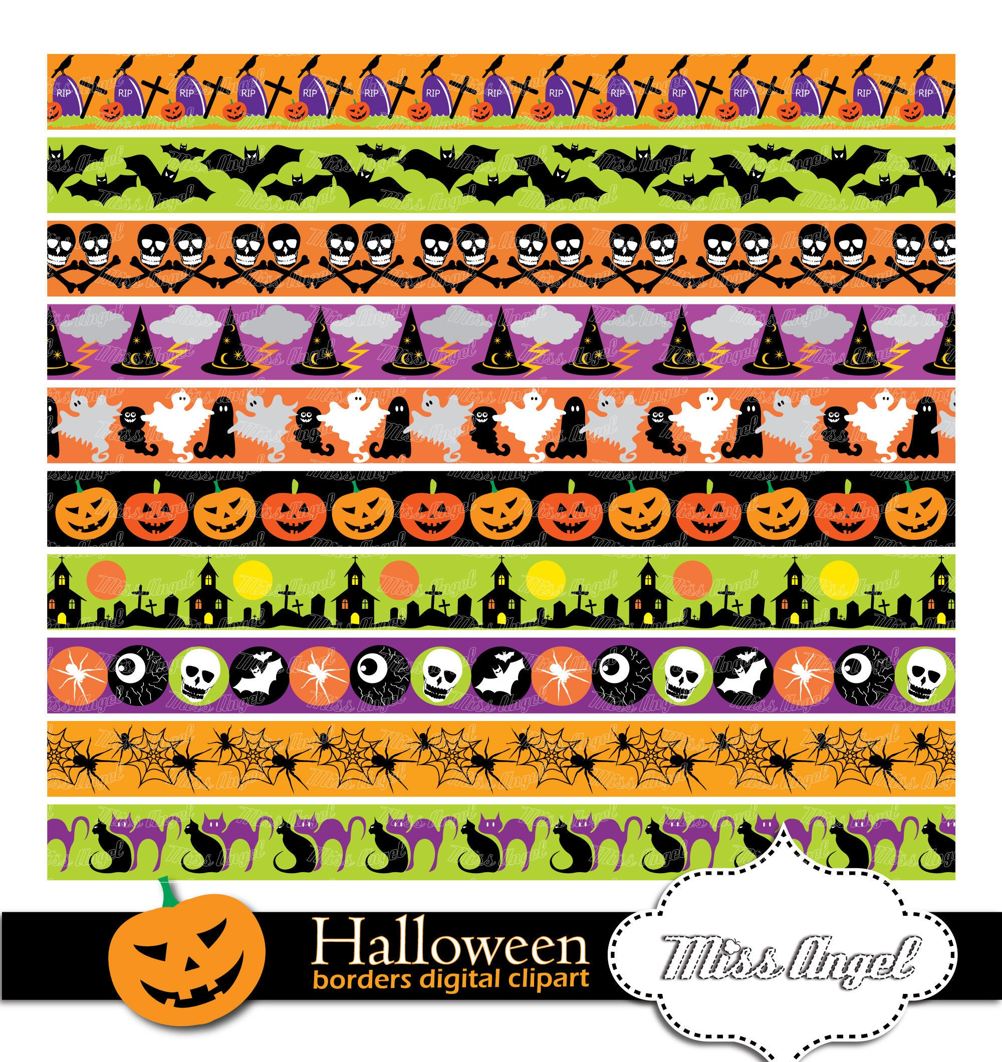 Halloween Borders Digitale Clipart. Druckbare Halloween Bordüren pertaining to Printable Halloween Borders