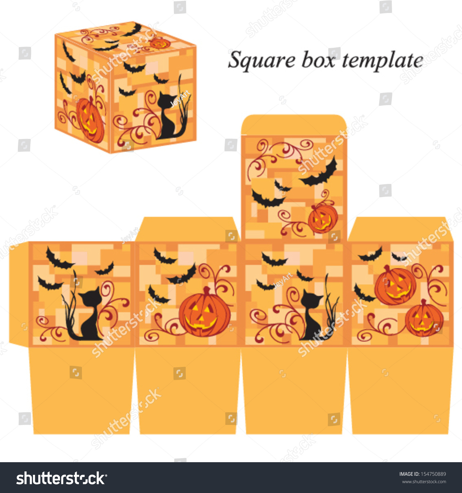 Halloween Box Template Pumpkin Black Cat Stock Vector (Royalty pertaining to Printable Halloween Box