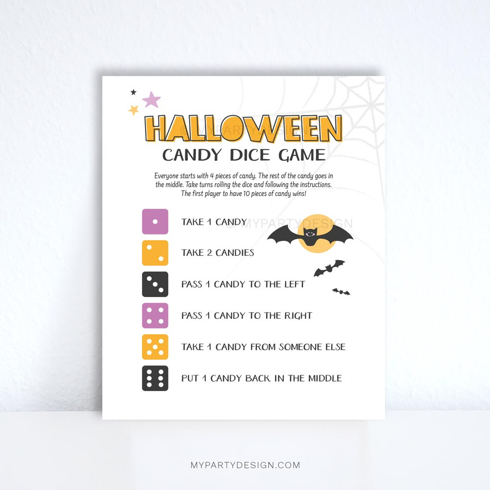 Halloween Candy Dice Game, Printable Pdf - My Party Design in Free Printable Halloween Dice Game