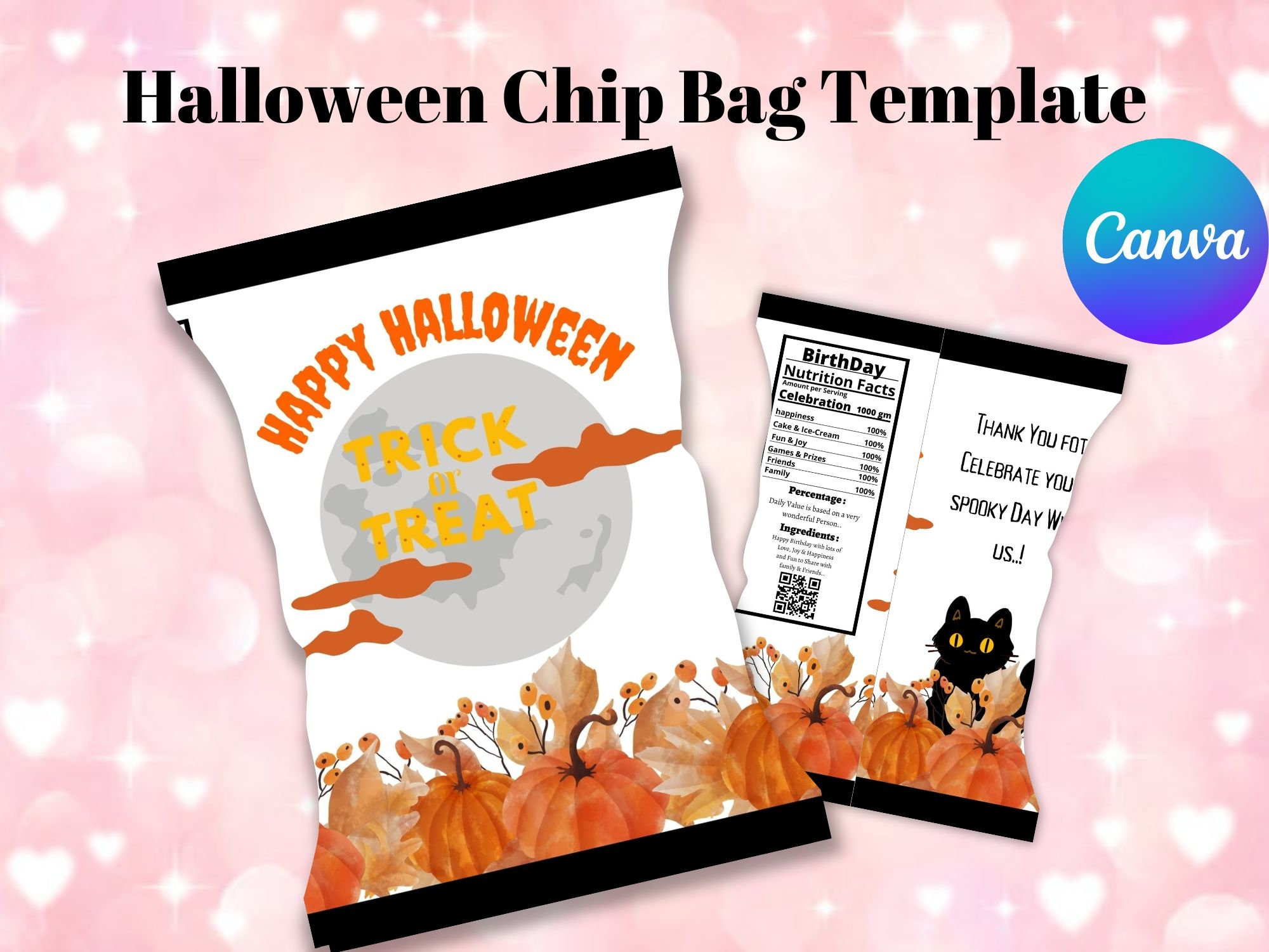 Halloween Chip Bag Template: Bearbeitbares Party Favor Label with Printable Halloween Chip Bag