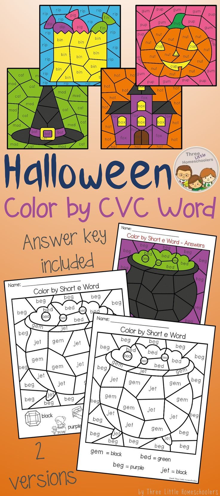 Halloween Colorcvc Word pertaining to Free Printable Halloween Cvc Words Worksheets