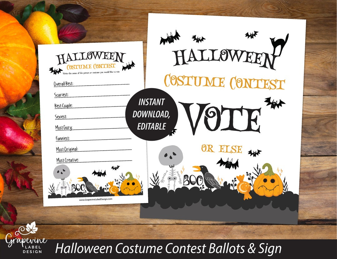 Halloween Costume Voting Ballots &amp;amp; Sign - Instant Download inside Free Printable Halloween Costume Voting Ballots