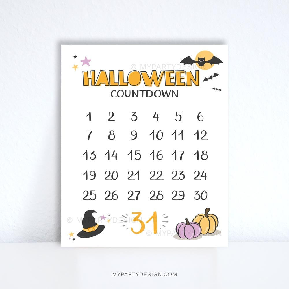 Halloween Countdown Calendar, Printable Pdf - My Party Design pertaining to Printable Halloween Countdown Calendar