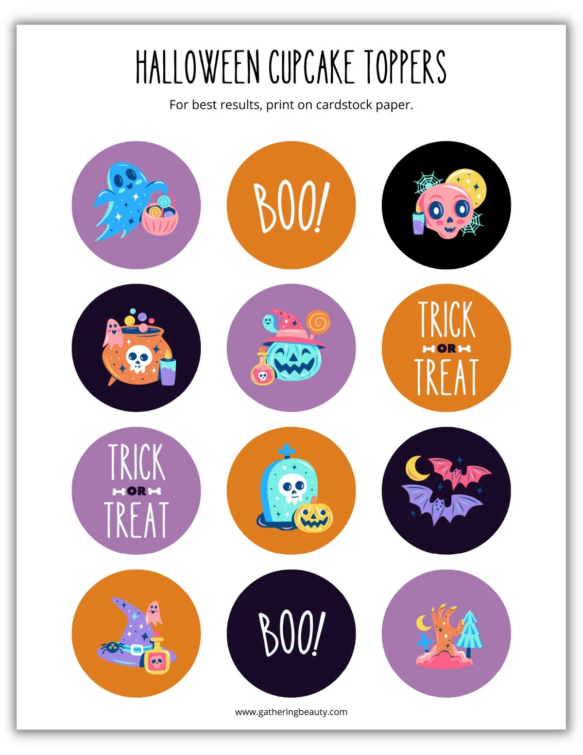Halloween Cupcake Toppers - Free Printable — Gathering Beauty in Printable Halloween Cupcake Toppers