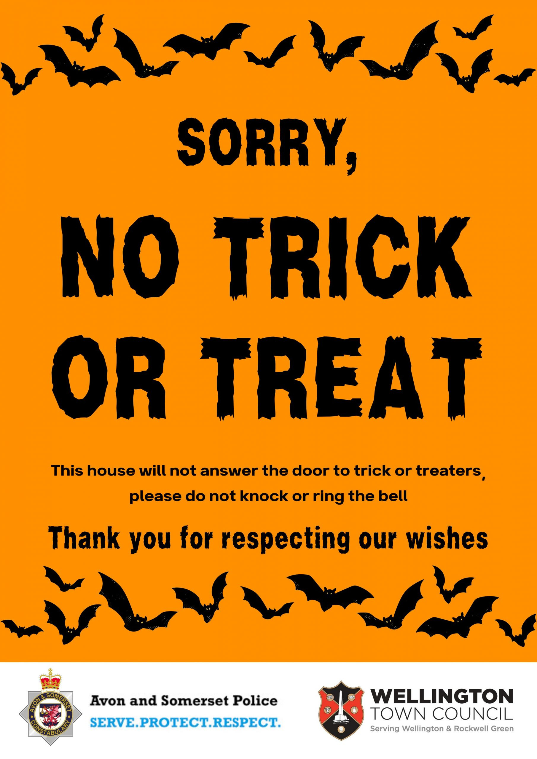 Halloween - Downloadable &amp;quot;No Trick Or Treat&amp;quot; Poster - Wellington in Printable Halloween No Trick Or Treat Signs