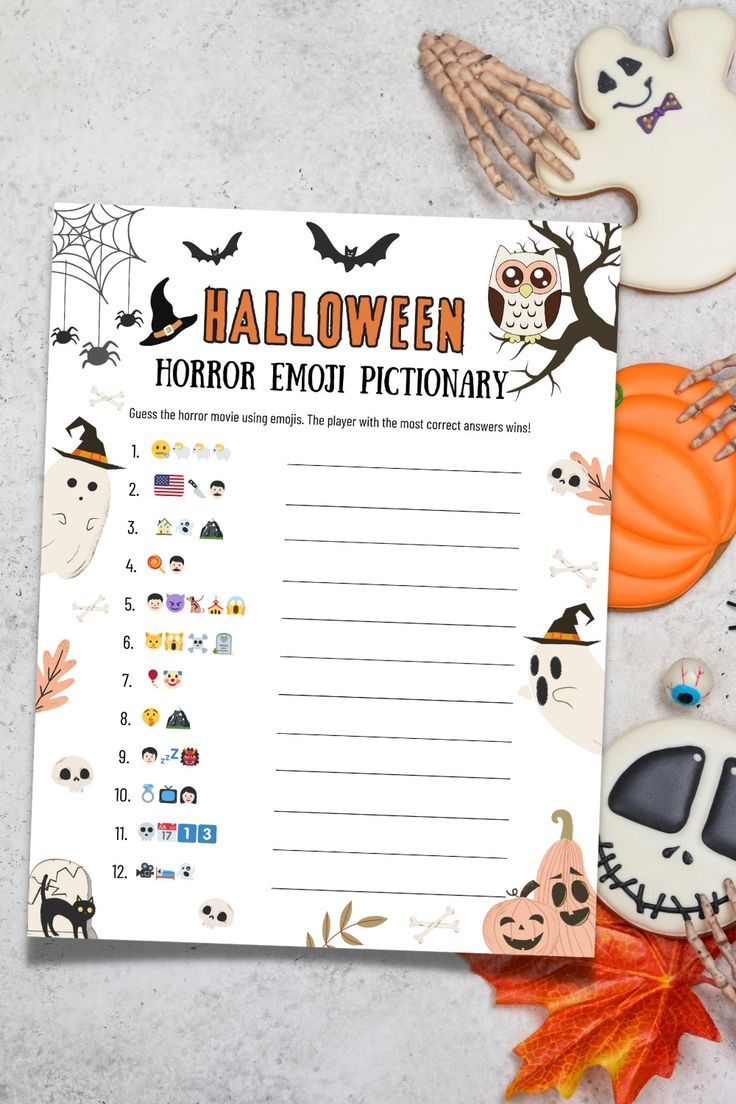 Halloween Emoji Game, Halloween Emoji Pictionary, Halloween Party intended for Printable Halloween Emoji Game