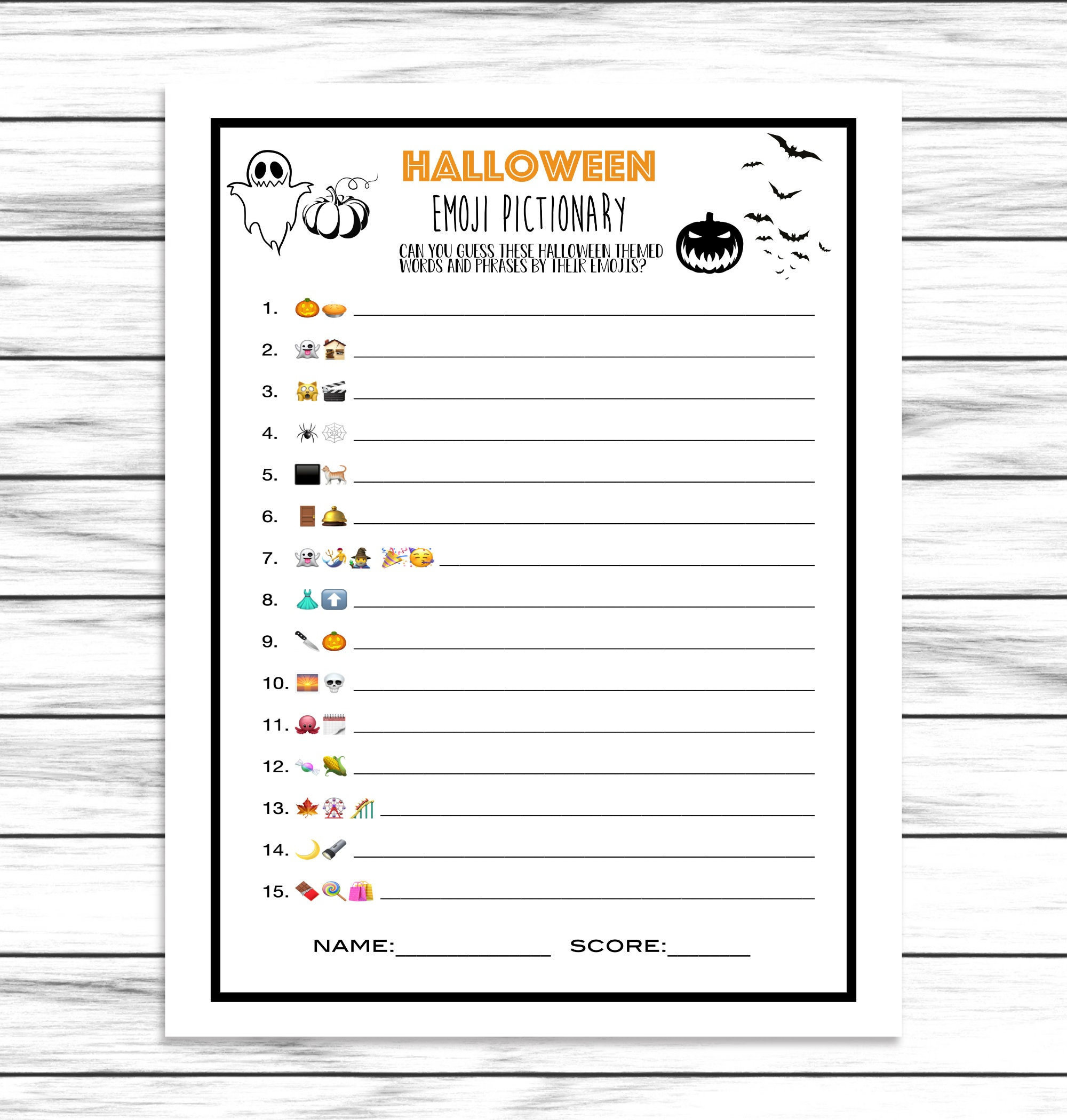 Halloween Emoji Pictionary Game, Virtual Or Printable Halloween intended for Printable Halloween Emoji Game