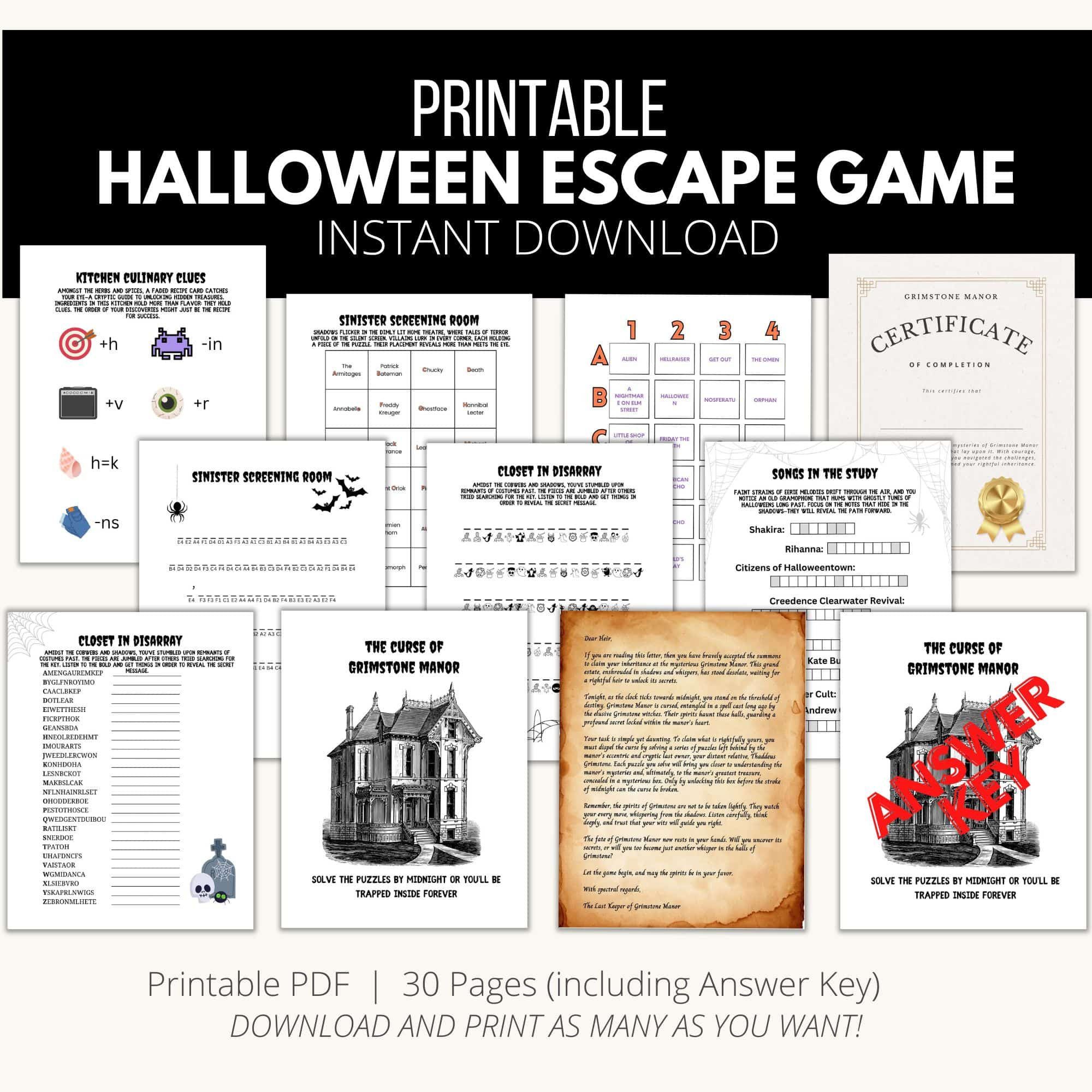 Halloween Escape Room Game Printable - &amp;quot;The Curse Of Grimstone Manor&amp;quot; regarding Free Halloween Escape Room Printable