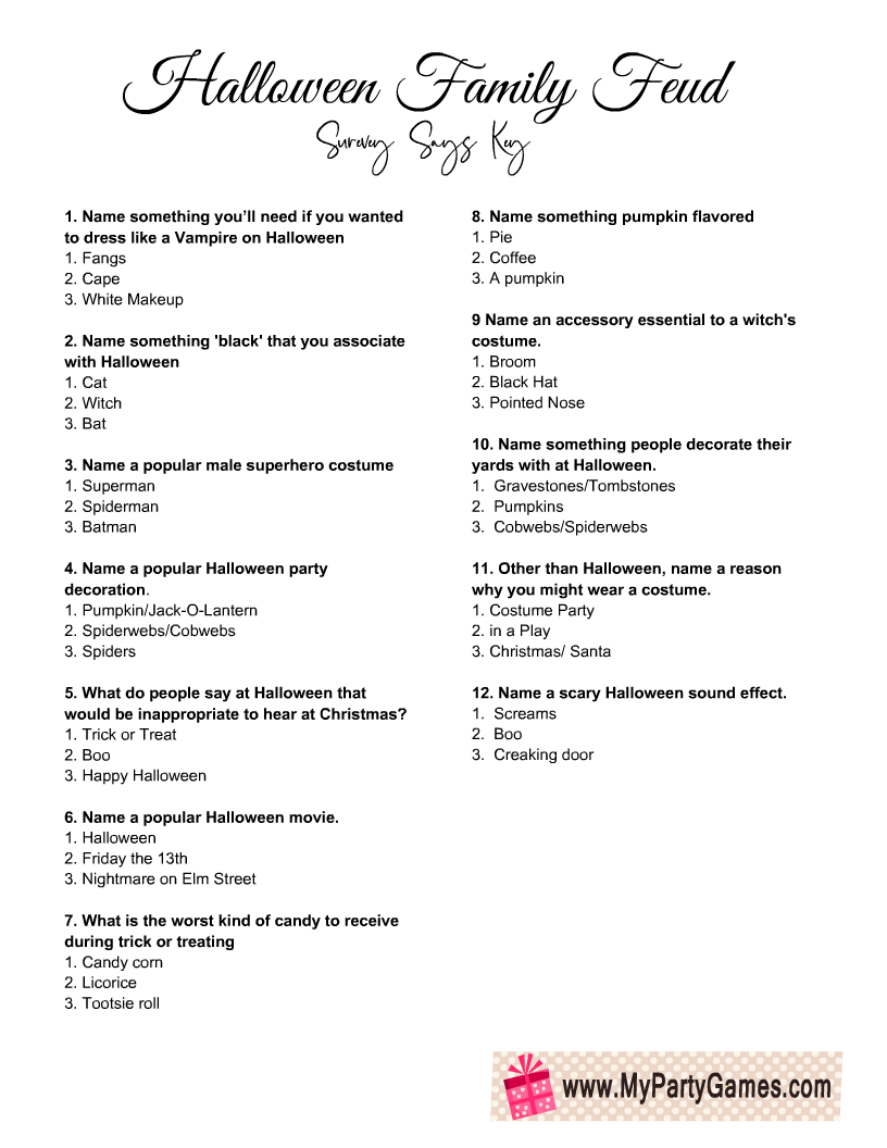 Halloween Feud, Free Printable Family Feud Game intended for Printable Halloween Family Feud