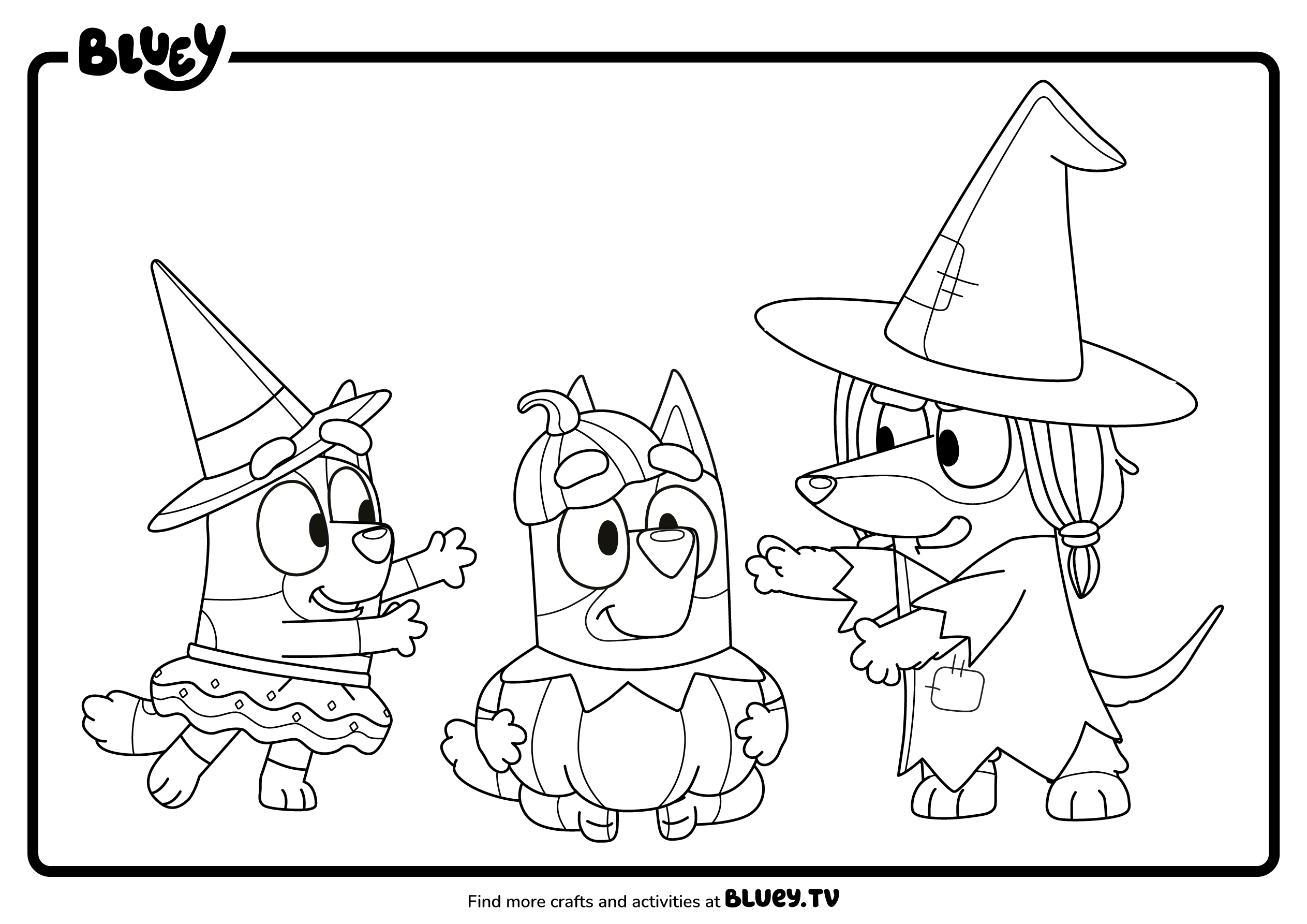 Halloween Friends Colouring Sheets - Bluey Official Website inside Printable Halloween Coloring Pages Bluey