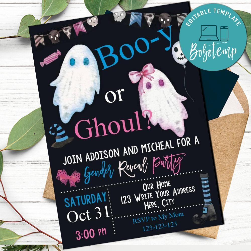 Halloween Gender Reveal Invitation Customizable Template | Bobotemp with regard to Printable Halloween Gender Reveal Invitations