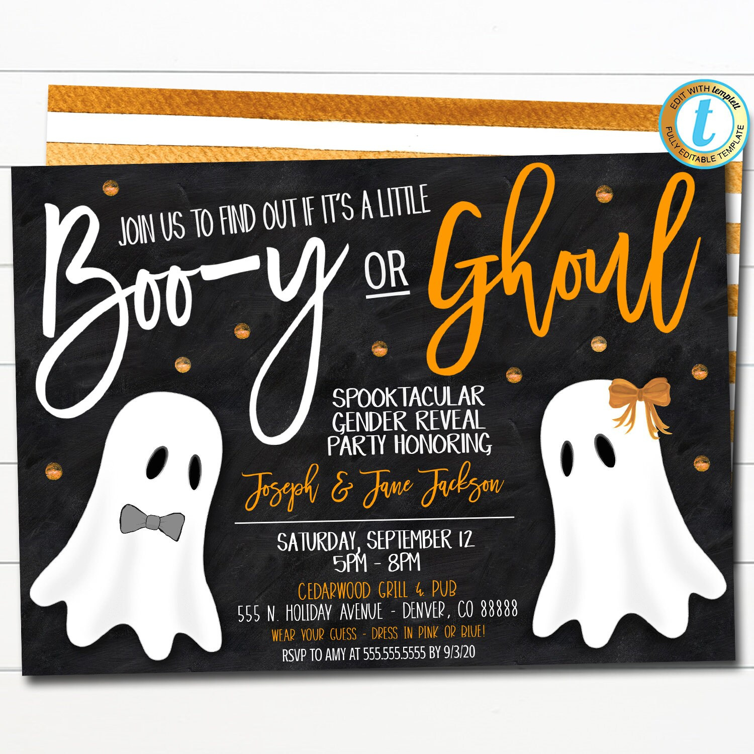 Halloween Gender Reveal Party Invitation, Boo-Y Or Ghoul in Printable Halloween Gender Reveal Invitations