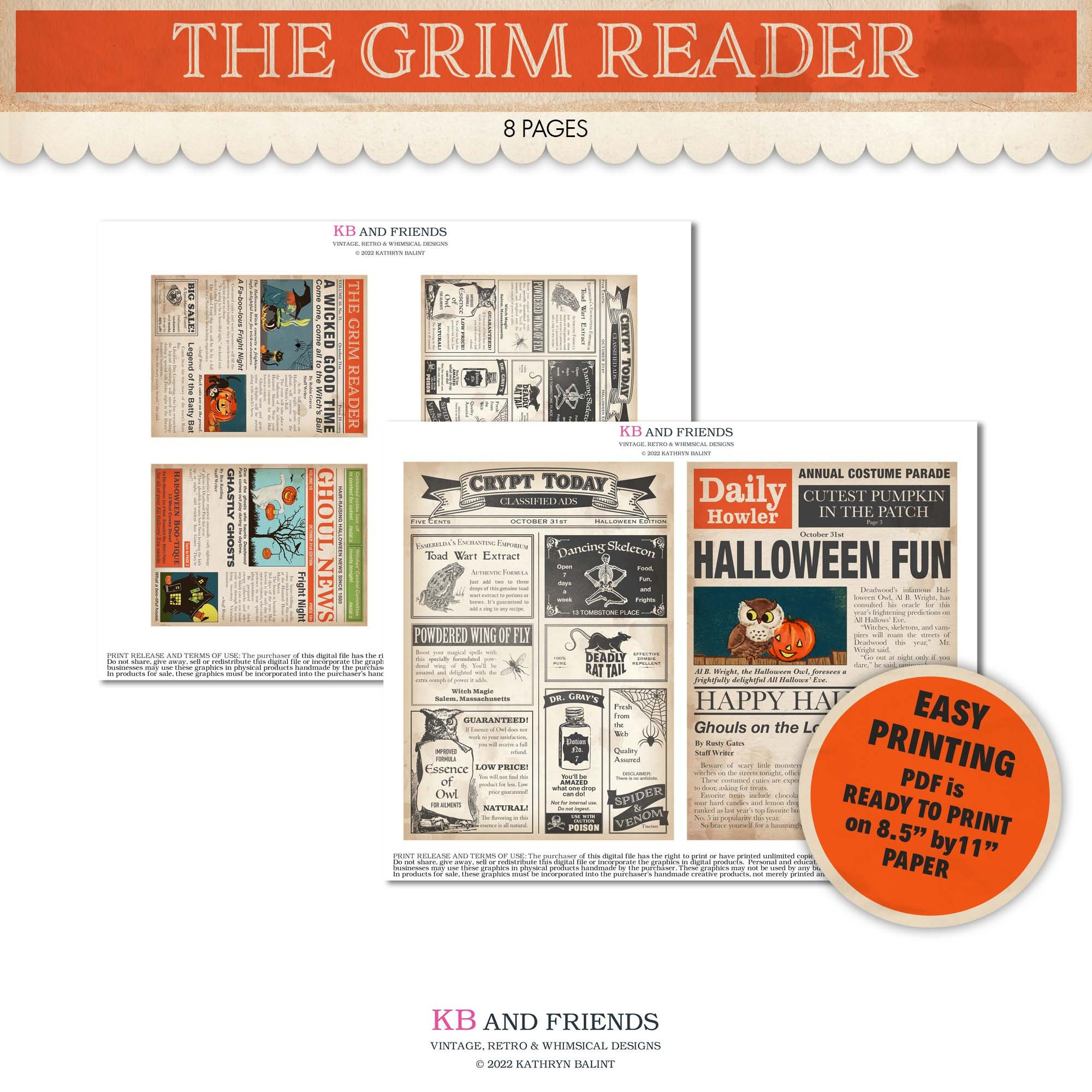 Halloween Grim Reader Newspaper Printables: Vintage Style Ads pertaining to Printable Halloween Newspaper