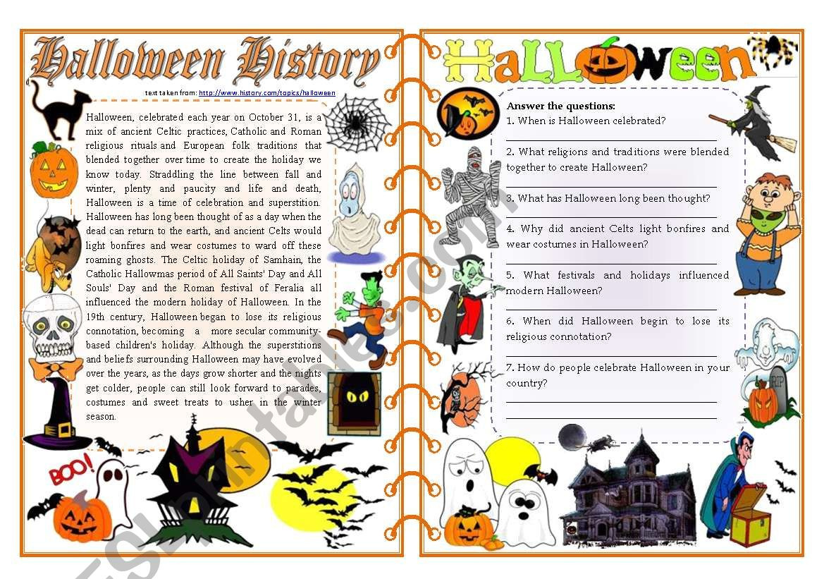 Halloween History - Reading Comprehension, Vocabulary &amp;amp;Amp for Free Printable Halloween Reading Comprehension Worksheets